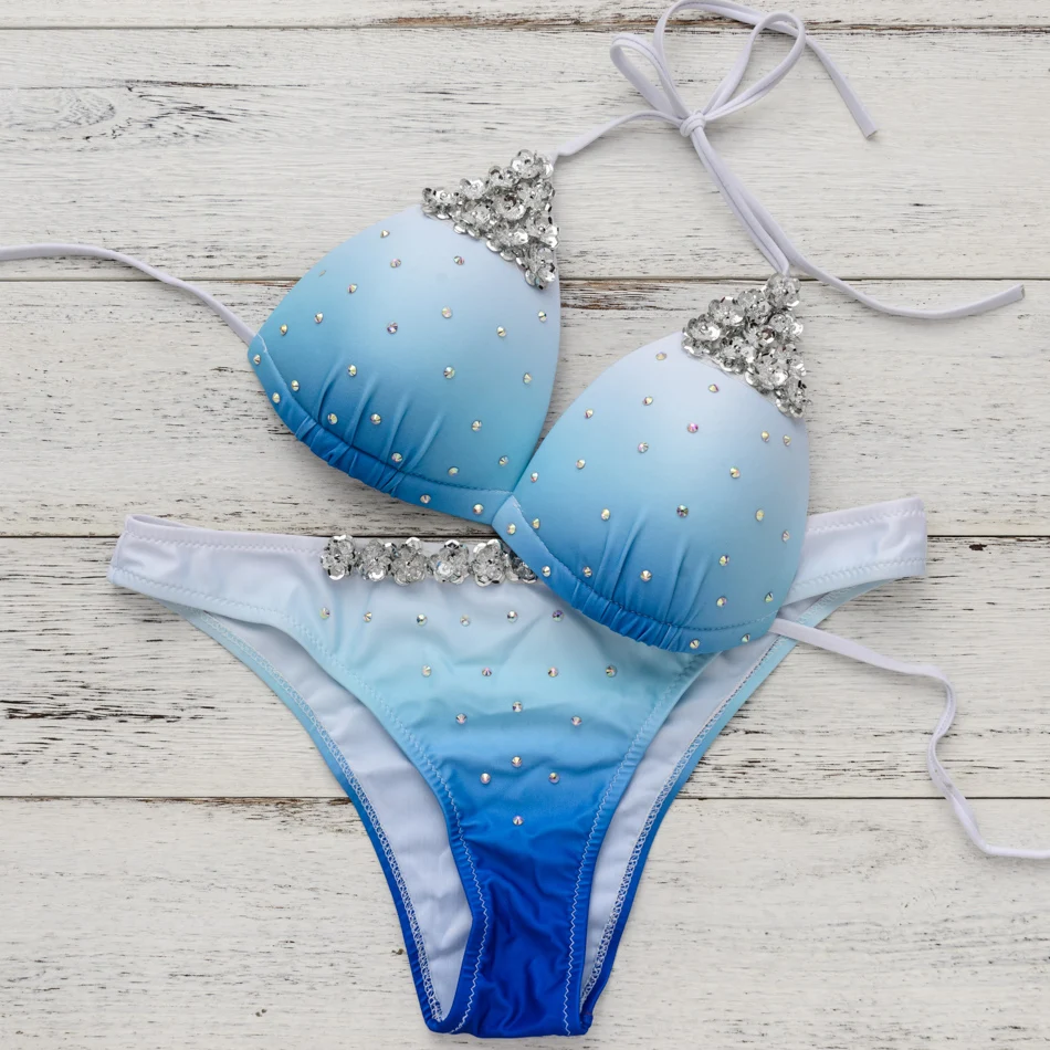 

Royal Swimsuit Push Up Sexy Women luxury Bikini Sets Flower Sequins Handmade Sewing Rhinestone Beachwear Bathing Suits