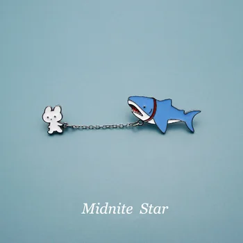 

Rabbits and sharks brooch Pin Enamel backpack bags badge clothes Women Men Kids fashion jewelry