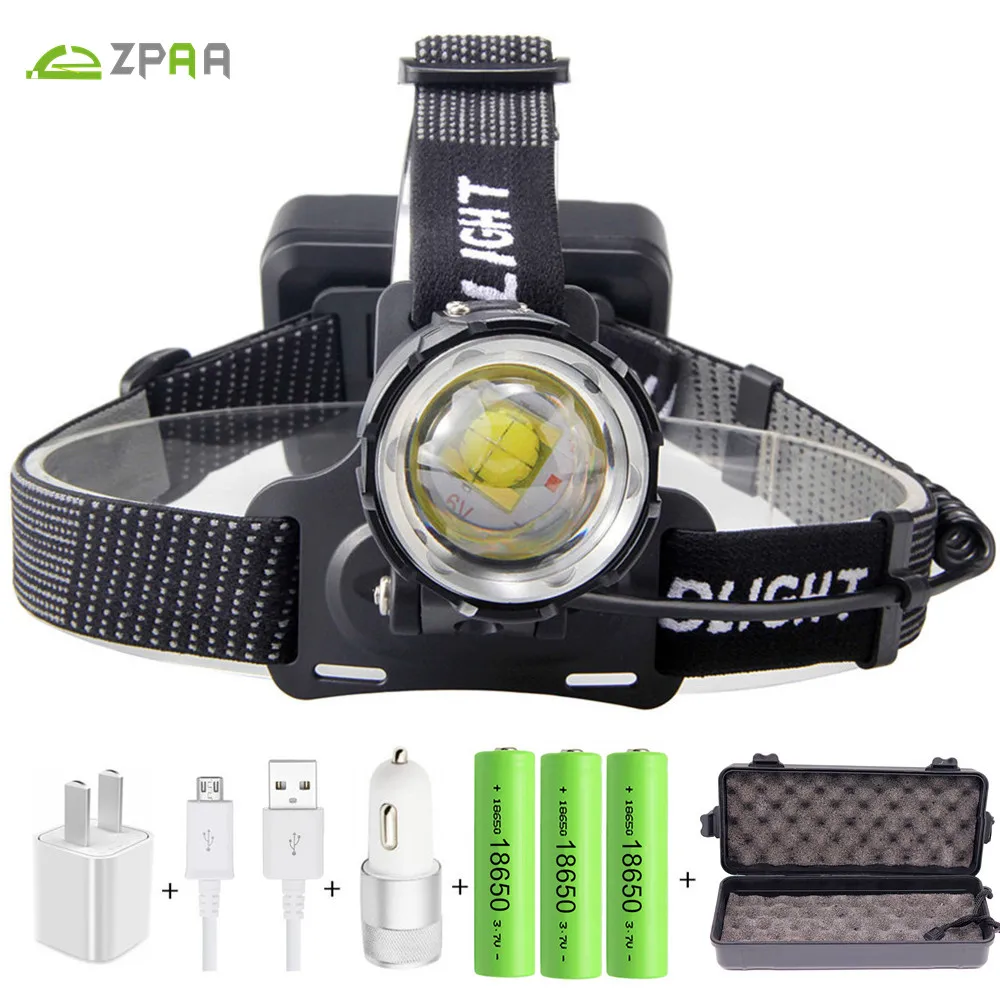 

70000LM LED headlamp xhp70.2 powerful Headlight XHP70 USB Rechargeable Zoom high power fishing headlamp torch Headlight Camping