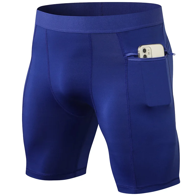 Sports Shorts Men Tight Stretch Fitness Shorts Zip Pocket PRO Stretch Sweat Dry Running Trousers Riding Trousers Beach Pant