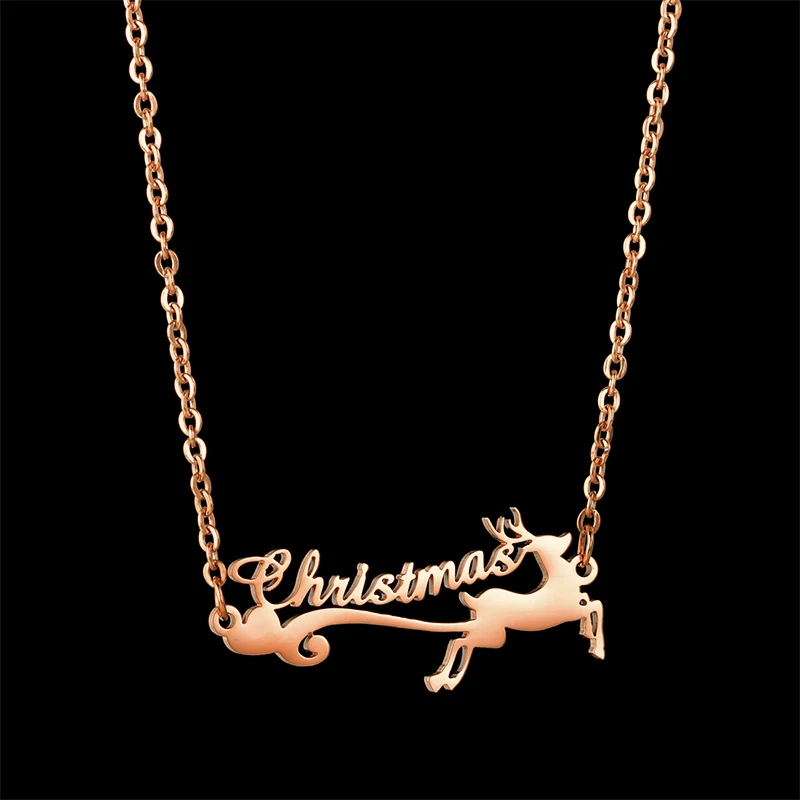 UZone, Рождественский кулон-табличка с именем, ожерелье для женщин и мужчин, нержавеющая сталь, заказное имя, ожерелье s, мальчики, девочки, рождественские подарки - Окраска металла: style 1 rose gold