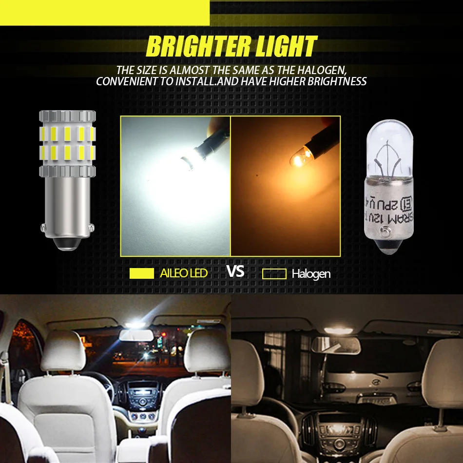 Ruiandsion 10 Lampadine LED BAY9S H21W 64136 Per Auto – 12V, Luce Bianca, 30 Lumen – Per Plafoniera, Targa, Cruscotto