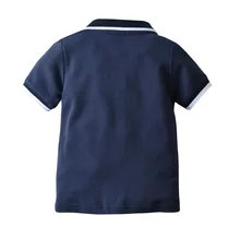 Темно-синие детские рубашки поло с короткими рукавами для мальчиков топы с отложным воротником, футболка кардиган средней длины из чистого хлопка, футболка с отворотом