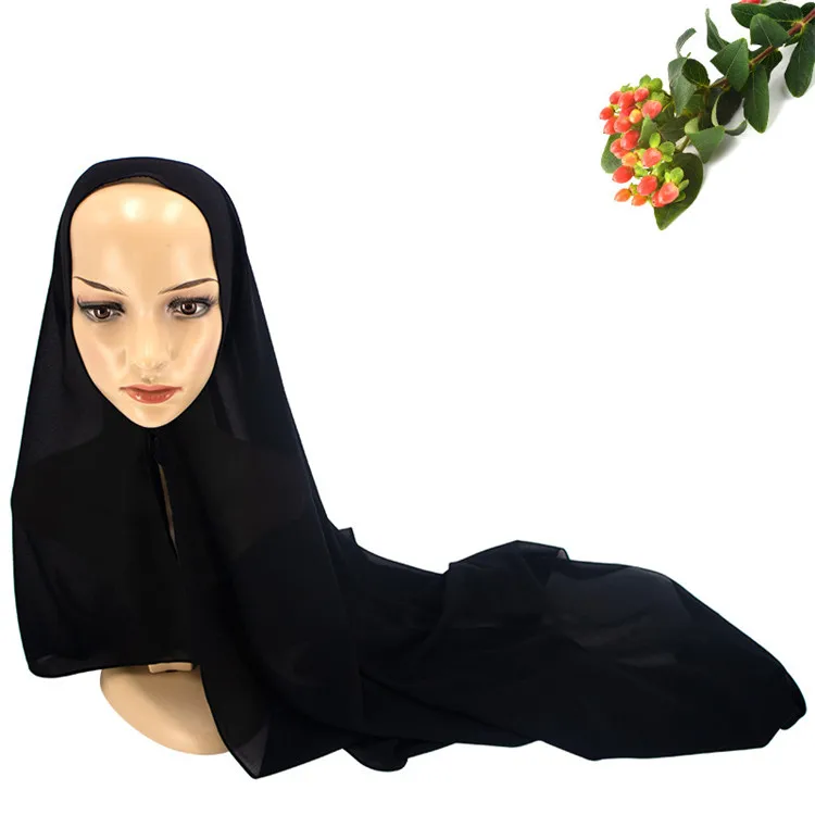Скрытая Кнопка Для женщин Hijab шарф Мусульманский леди Пашмина твердый обруч шарфы для девочек подарок на год - Цвет: Черный