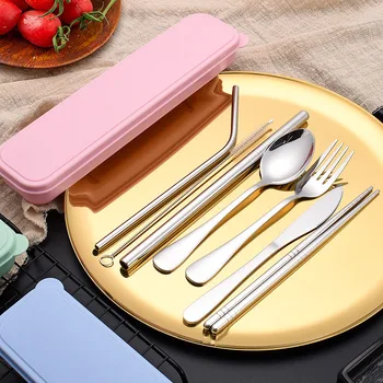 

Portable cutlery stainless steel fork spoon knife set travel cutlery dinner set Upgraded Reusable Utensils with Case Flatware