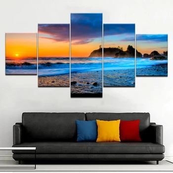

large Ruby Beach sunset seascape 5 Panel diamond painting new 2019 needlework diamond mosaic rhinestones decor home set L896