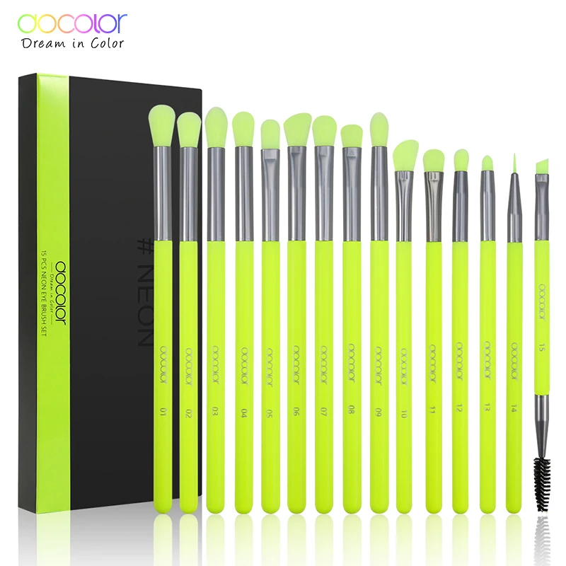 

Docolor 15PCS Makeup Brushes Set Eye Shadow Blending Eyeliner Eyebrow Make up Brushes Synthetic hair Eyeshadow Neon Brush