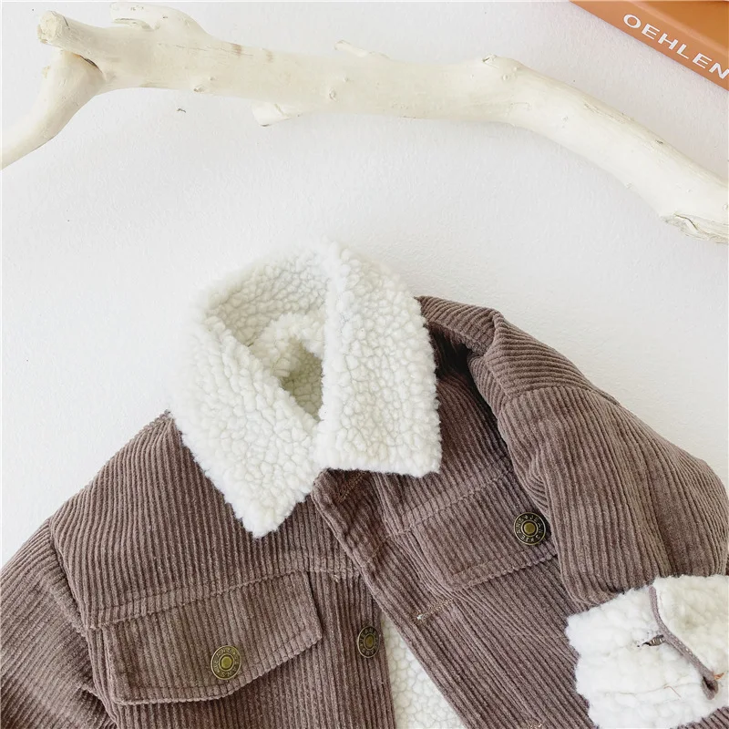 Fashion Baby Girl Boy Winter Jacket Corduroy Fur Thick Infant Toddler Child Warm Coat Baby Outwear High Quality Clothes 1-5Y