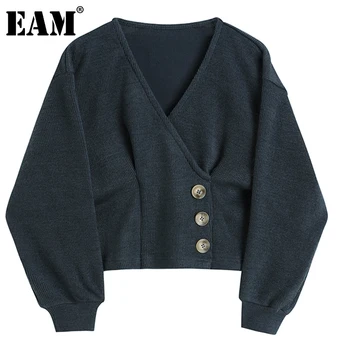 

[EAM] Vintage Short Knitting Cardigan Sweater Loose Fit V-Neck Long Sleeve Women New Fashion Tide Autumn Winter 2020 1DC206
