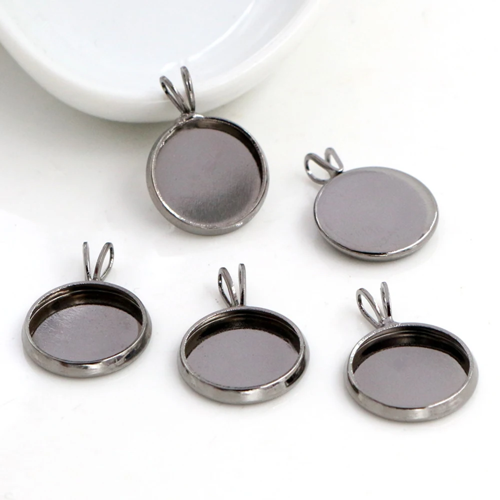 

20pcs 12mm Inner Size Gun Black plated Simple Style Brass Cabochon Base Cameo Setting Charms Pendant (A2-41)