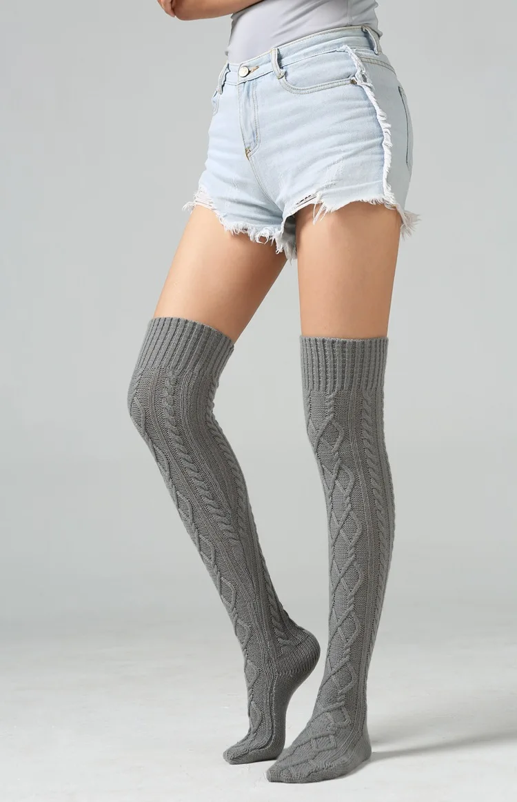 Вязаные носки выше колена, женские теплые гольфы, шерстяные носки, теплая Домашняя одежда, вязаные высокие зимние носки
