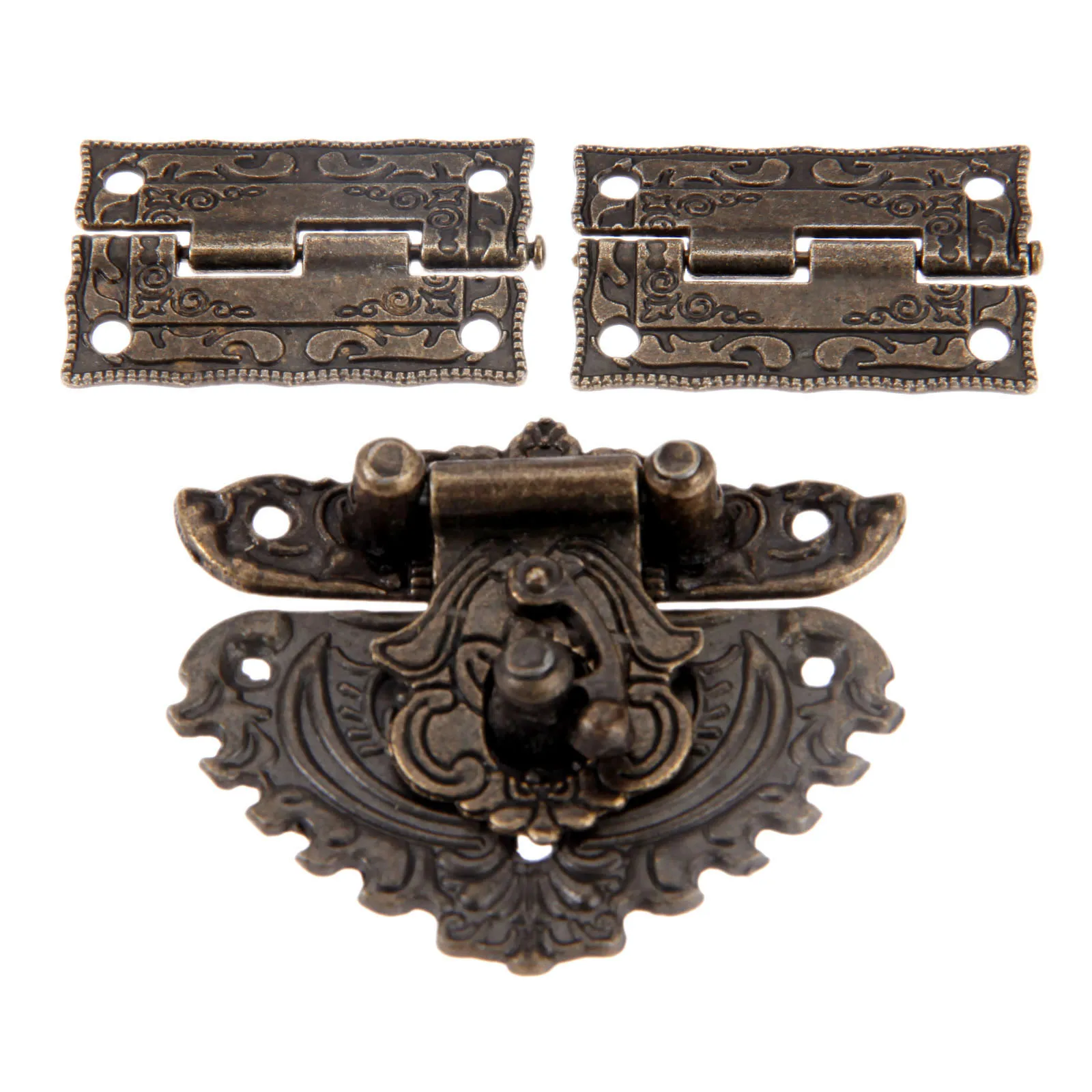 Furniture Hardware Antique Bronze Furniture Hardware Box Latch Hasp Locks Toggle Buckle 2Pcs Decorative Cabinet Hinges For Jewelry Wooden Box