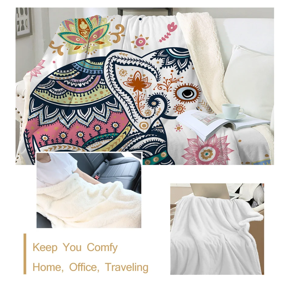 Kaufen BeddingOutlet Super Weichen Gemütlichen Samt Plüsch Decke Regenbogen Elefanten Moderne Linie Kunst Sherpa Decke für Couch Werfen Reise