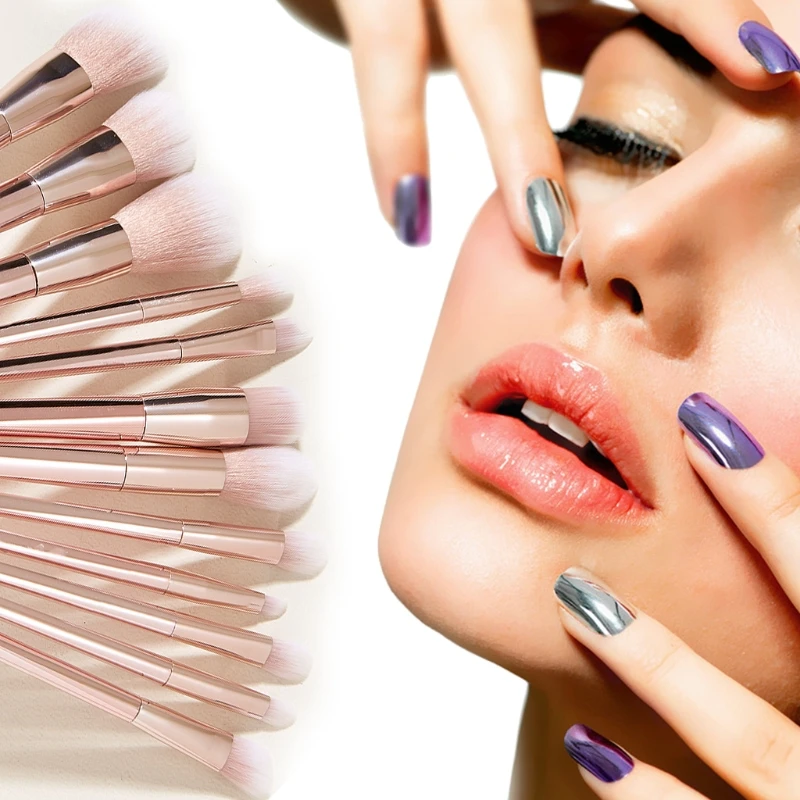 12pcs/set Portable Foundation Makeup Brush Powder Blusher Cosmetic Tool Fashion Purple Betel Gold Nail Art Dust Remover | Красота и