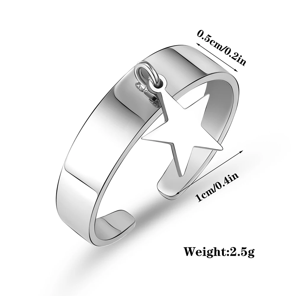 Bague avec Pendentif, en Forme d'Étoile, Unisexe, en Acier Inoxydable, bague femme acier inoxydable, Ouvert, Réglable, en Vente en Gros, Idéal comme Cadeau pour un Ami, une Amie, pour Femme et Homme