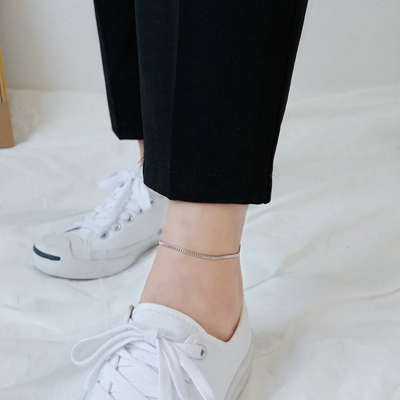 Real 925 sterling silver woman ankle bracelet on the leg chains beach accessories , minimalism anklets for women foot jewelry