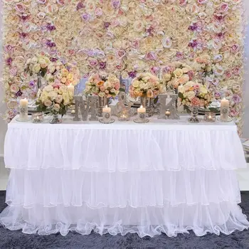

3-Layer Pleated Tulle Table Skirt Mesh Ruffle Tutu Table Clothing for Rectangle Round Table Baby Shower Birthday Party Wedding