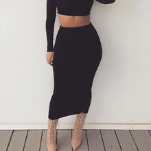 New Stretch Pencil Knitted Skirt Women's High Waist Below Knee Midi Fitted Work Office Lady Slim Bodycon Skirts
