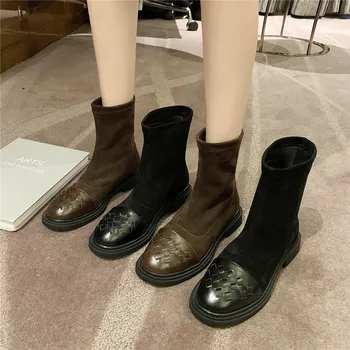 

COOTELILI Boots Women Warm Shoes Round Toe 3cm Heel Slip On 2020 Fashion Boots For Women Black Brown Basic 35-40