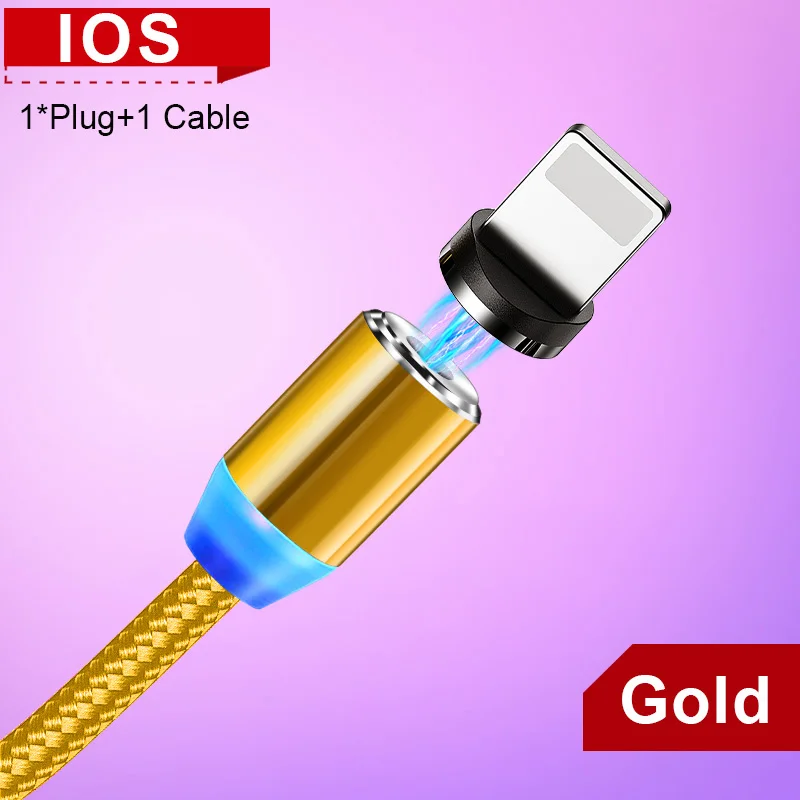 Магнитный кабель OLAF 3A для зарядки телефона, кабель Micro USB, магнитное зарядное устройство 2 м, кабель usb type C USB C для iPhone, samsung, Xiaomi - Цвет: Gold For iPhone