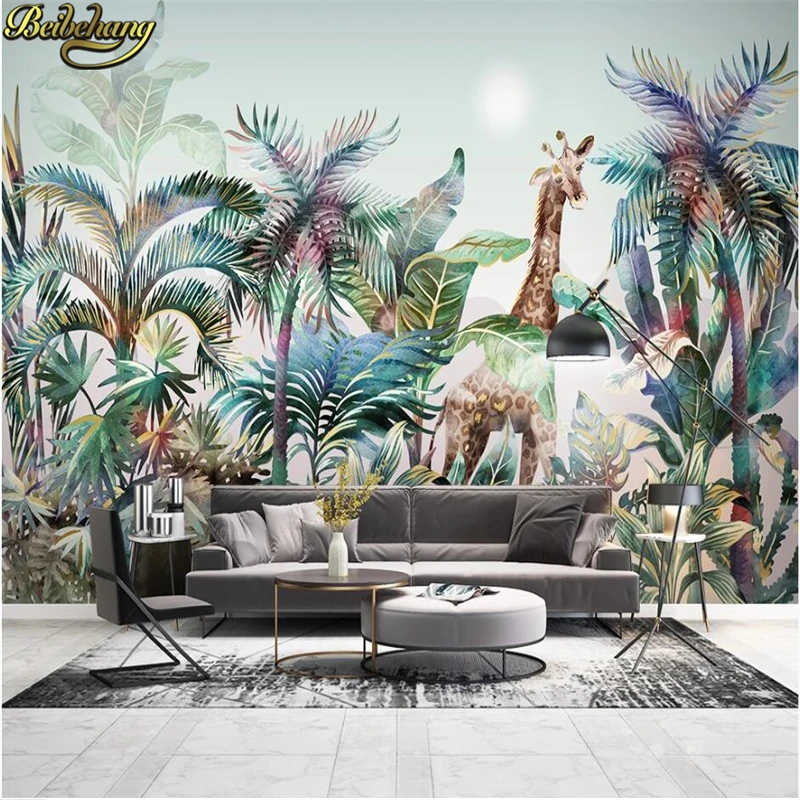 

Custom Tropical plant forest watercolor giraffe mural wallpaper for living room background wall papers home decor Wall stickers