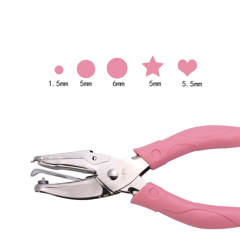 핸들 구멍 펀치 DIY 고무 슬리브 하트 라운드 금속 루스 리프 종이 커터 학교 사무실을위한 단일 구멍 스크랩북 펀치