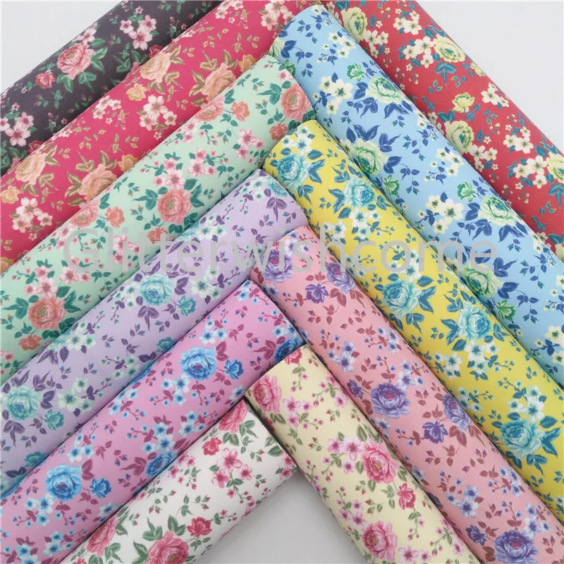 

Glitterwishcome 30X134CM Mini Roll Rose Printed Faux Leather Fabric, Synthetic leather Fabric Sheets, PU Leather for Bows GM401