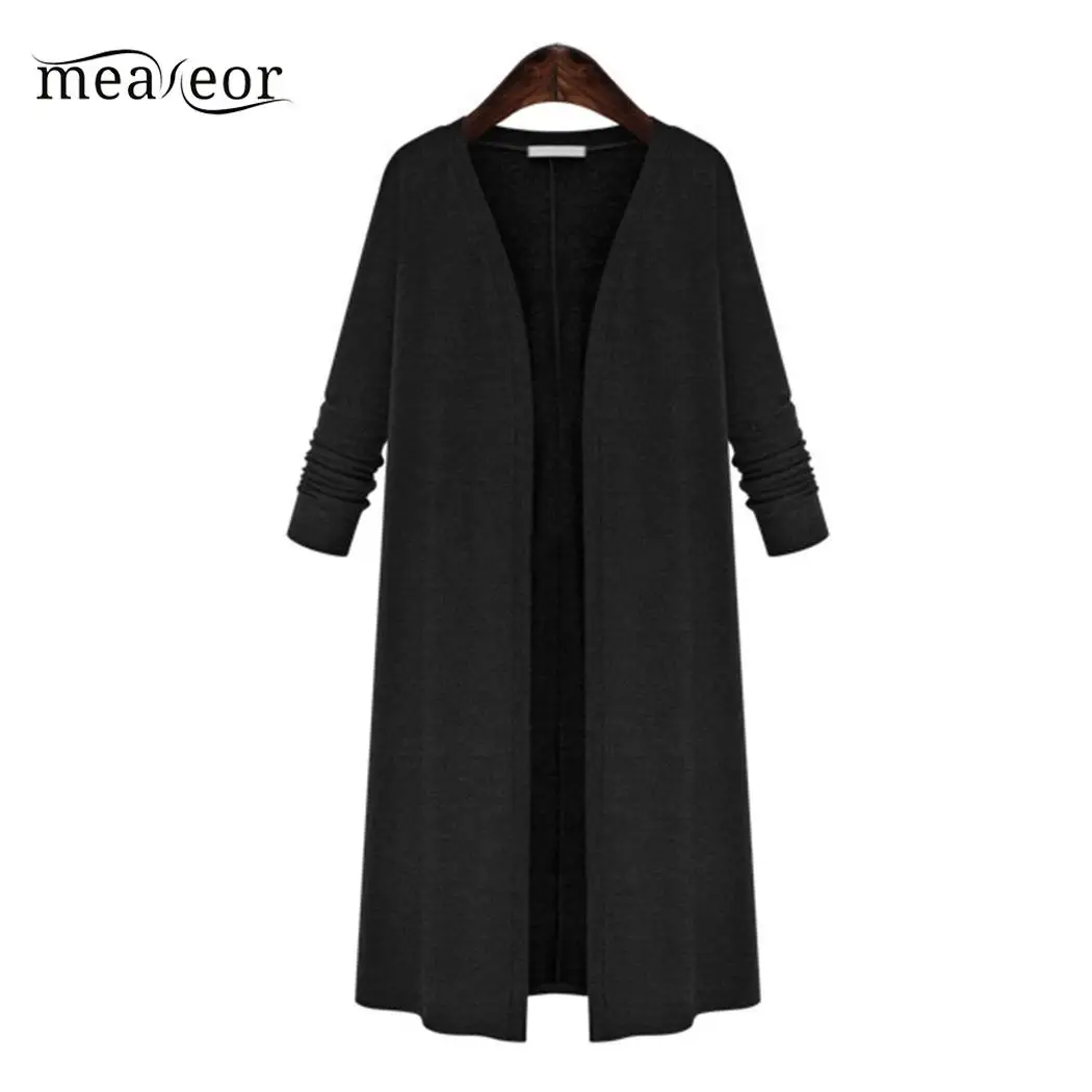 Новые модные женские повседневные с v-образным вырезом спереди открытые твердые трикотажные с длинным рукавом Кардиган без телячьей длины