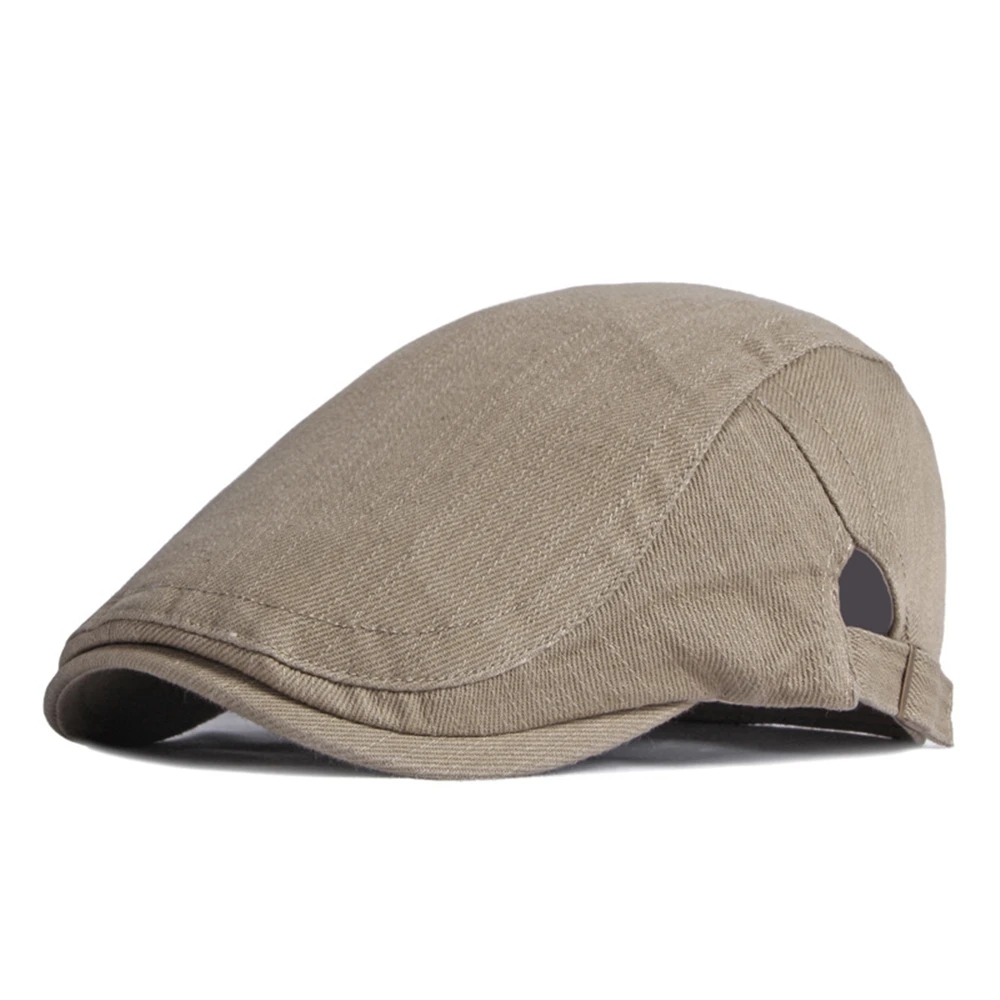 SHOWERSMILE Cotton Mens Beret Hat British Style Newsboy Solid Beige Black Navy Khaki Spring Summer Flat Cap Adjustable 55-60cm 4