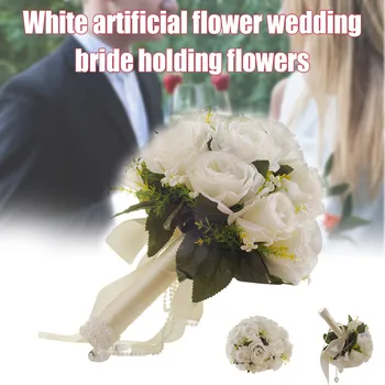 

Wedding Holding Flowers Bride Bouquet with Rhinestone Ribbon Handmade Flower J99Store