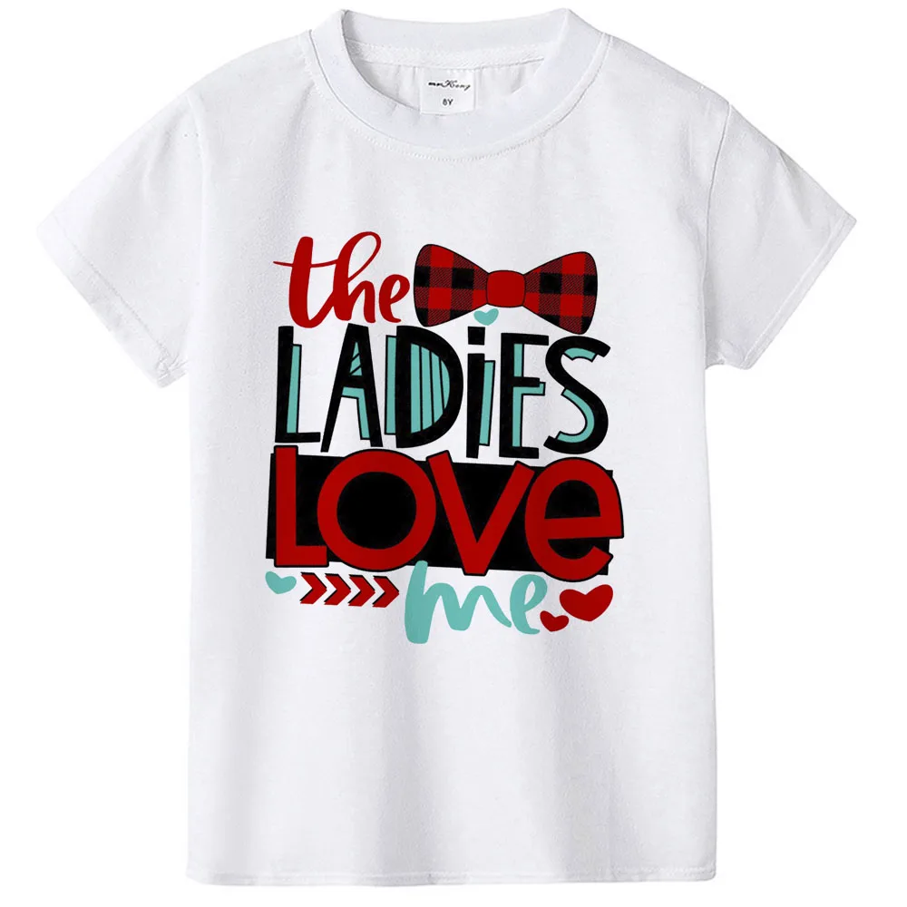 Детская футболка на День святого Валентина с надписью «Ladies Love Me» крутые футболки на День святого Валентина для мальчиков футболка с короткими рукавами и надписью «Love» для маленьких мальчиков забавная футболка - Цвет: H761-KSTWH-