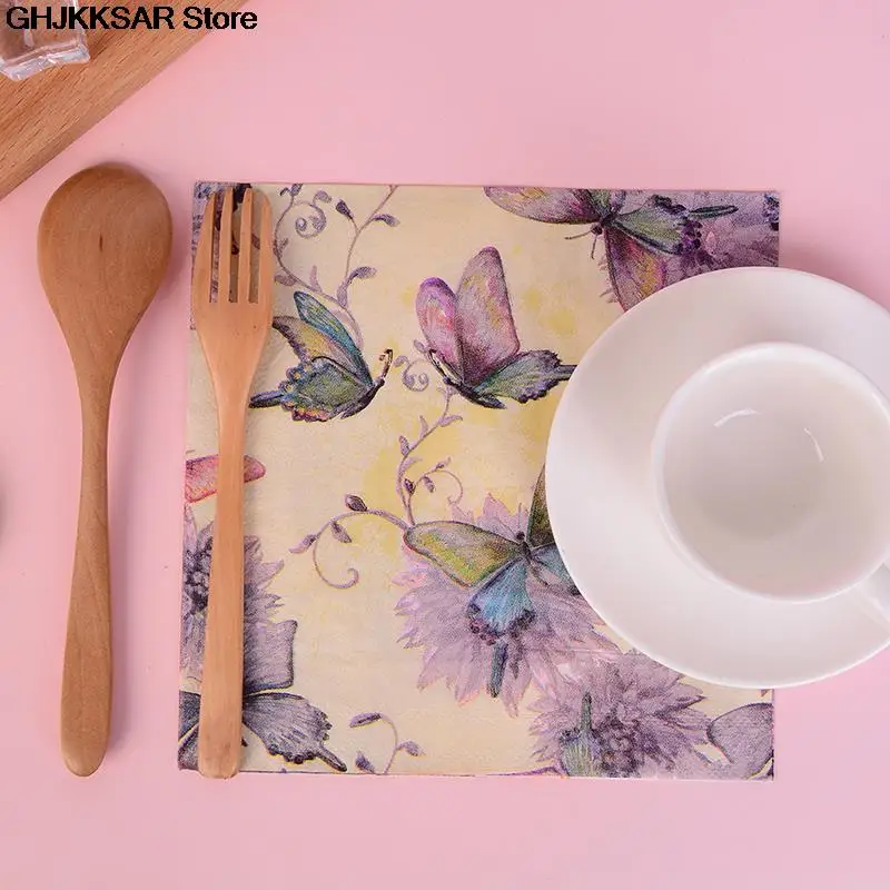 Disposable Tableware Paper Napkins 20Pcs/Bag Napkins Paper Butterfly Decoupage Napkin Paper Tissue for Xmas Wedding Decor Party Table Supplies