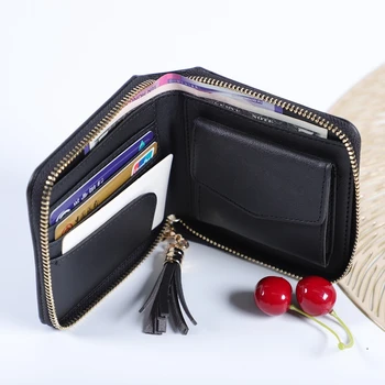 

Leather Credit Card Wallet, Zipper Card Cases Holder for Men Women, RFID Blocking, Key Chain,Security Travel Wallet - Black