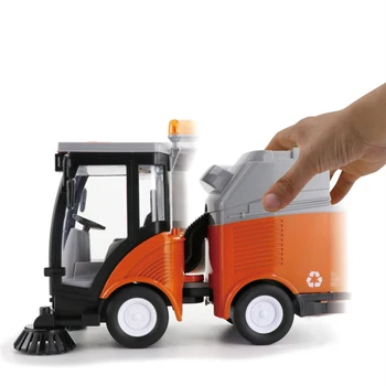 

New Simulation Road Sweeper Car Toy Garbage Truck Sanitation Disposal Streetcar Model Light Music Pull-back Vehicle