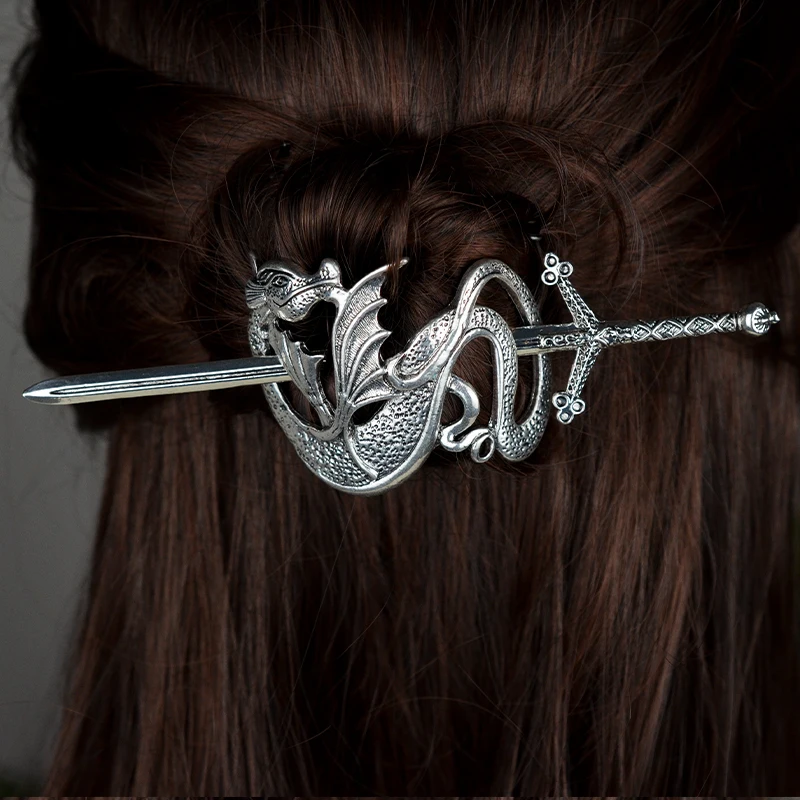 Witch Pagan Dragon Crescent Moon Hair Barrette Hairstick Hair Jewelry