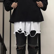 Для мужчин винтажные, с дырами в стиле «хип-хоп» Шорты юбки, имитация костюма-комплект из двух предметов укороченные штаны wo Для мужчин Уличная Танцы в стиле «панк-рок» шорты для бега