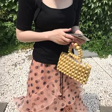 Мода, сумка-мессенджер с деревянными бусинами, клатч, кошелек, Сумочка для женщин, девушек, летние пляжные сумки, дамская сумка на браслет