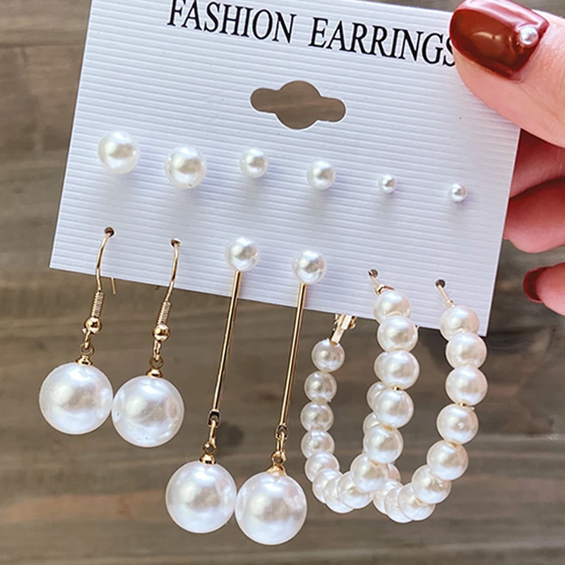 17KM Vintage Geometric Gold Metal Earrings Set For Women Punk Pearl Dangle Drop Earrings Trend Set of Earrings Jewelry 6