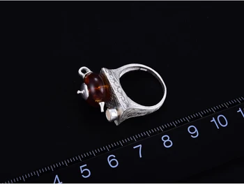 

BU-176 Real 925 Sterling Silver Natural Amber Ring Original Handmade Fine Jewelry Vintage Cute Teapot Rings for Women Bijoux