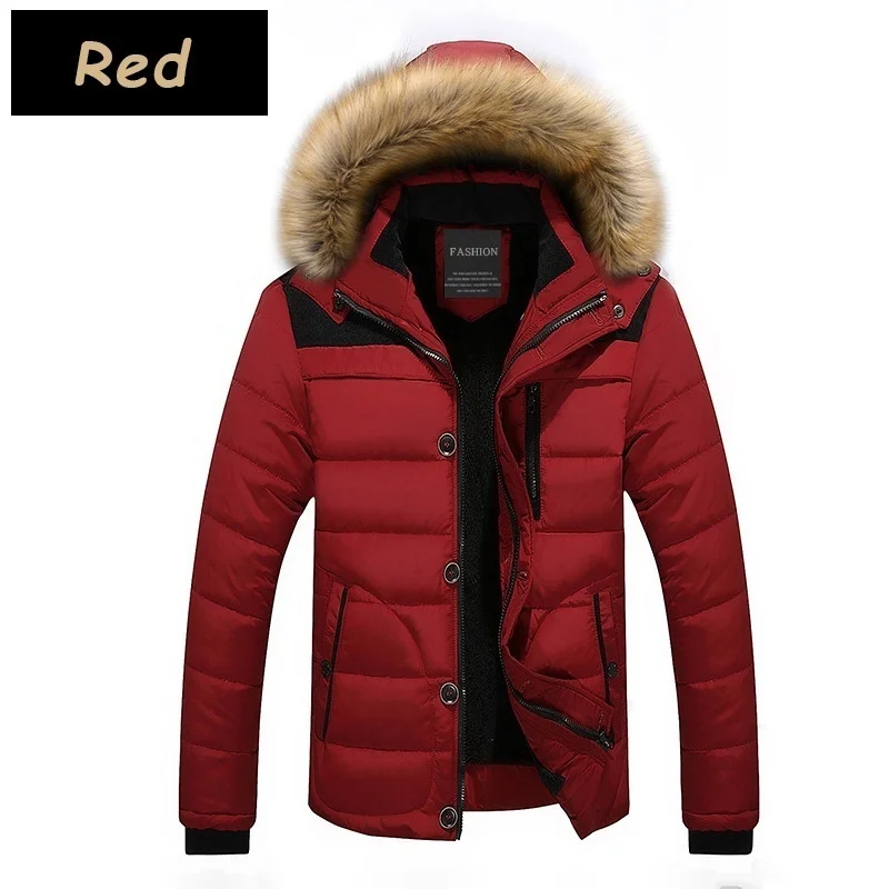 Мужские пальто Зимние на молнии повседневные мужские нарядные Топы Куртка мужская теплая утепленная меховая верхняя одежда с капюшоном теплое пальто верхняя брендовая одежда - Цвет: MG6692 Red