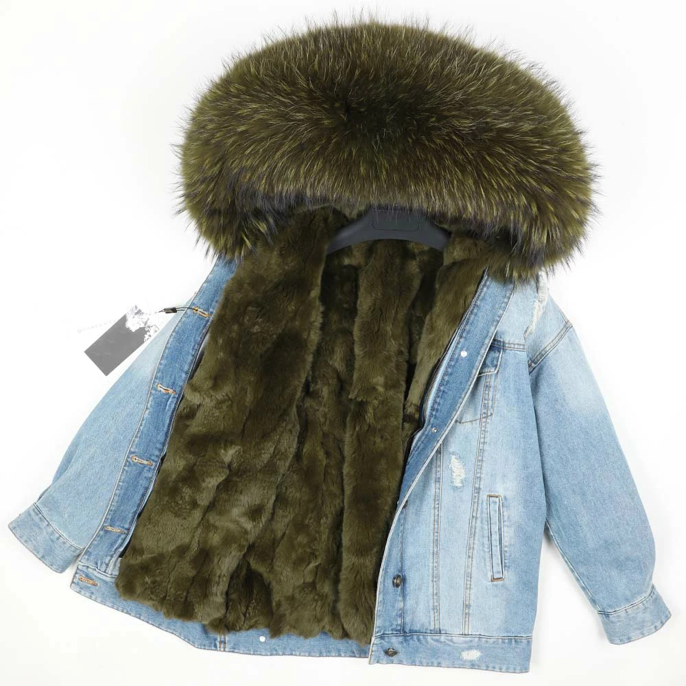 Sale OFTBUY 2019 Winter Jacket Women Real Fur Coat Parka Real raccoon collar Rex Rabbit liner striped bomber Denim jacket Streetwear 5