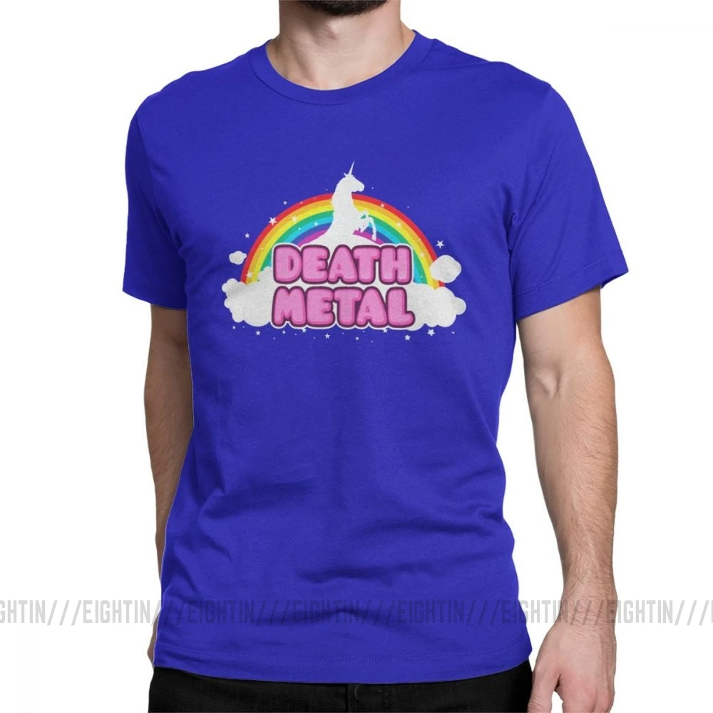Забавные мужские футболки с изображением единорога и радуги, футболка с коротким рукавом в простом стиле из хлопка, футболка с круглым воротником, футболки размера плюс, одежда - Цвет: Синий