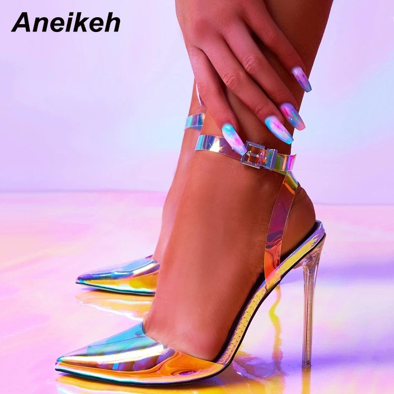 Женские босоножки Aneikeh из ПВХ прозрачные туфли-лодочки с острым носком на высоком