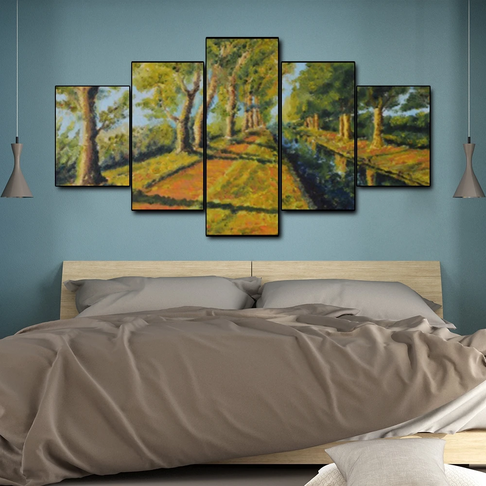 Canvas Art Oil Painting Tree-lined trail Riverside road Art Poster Picture Wall Decor Modern Home Decoration For Living room