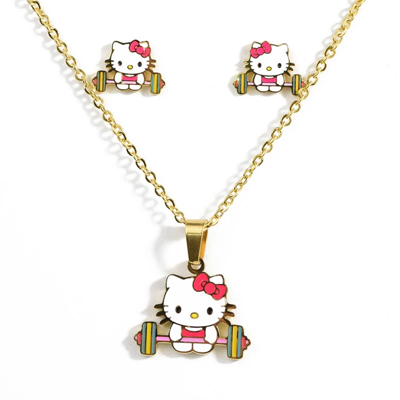 Sports KT Ожерелье с рисунком hello kitty, детские серьги, ожерелье, набор золотых милых мультяшных котов, ожерелье, детский подарок, ожерелье из нержавеющей стали - Окраска металла: Sports KT