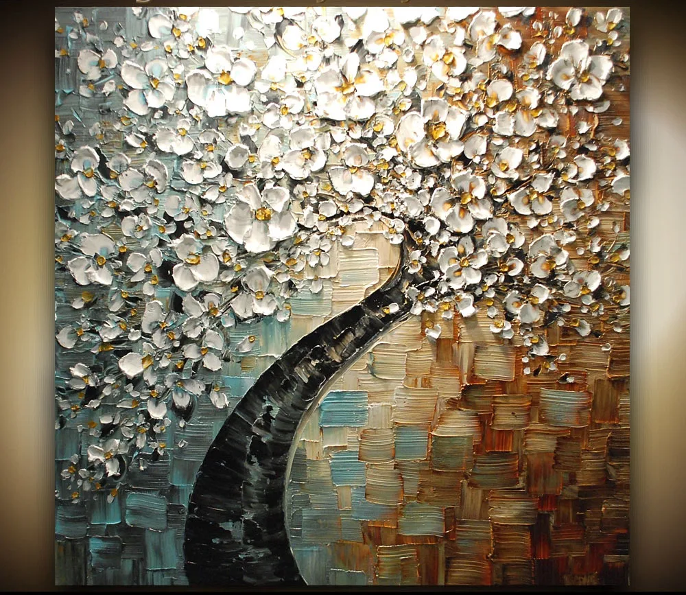 Абстрактная Современная Белая вишня, дерево, масляная живопись, Толстая Текстура, современные настенные художественные Декорации для дома