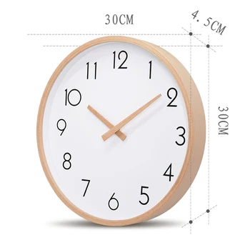 

12 Inch Round Wood Wall Clock With Hook Quartz Mute No Batteries Bedroom Decor Classroom 30x30cm 12x12 In Wooden Elegant