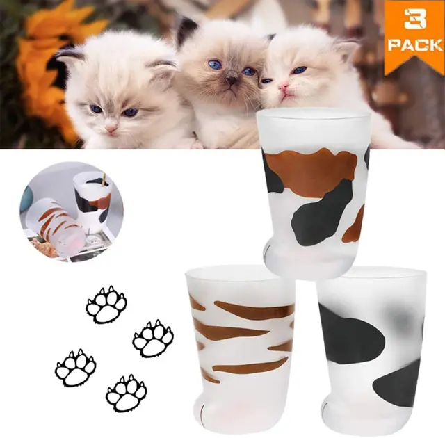 Cat Paw Cup,Cat claw Cup Milk Glass Frosted Glass Cup Cute Cat Foot Claw  Print Mug Cat Paw for Coffee Kids Milk Glass Cups Tumbler Personality  Breakfast Milk Cup 