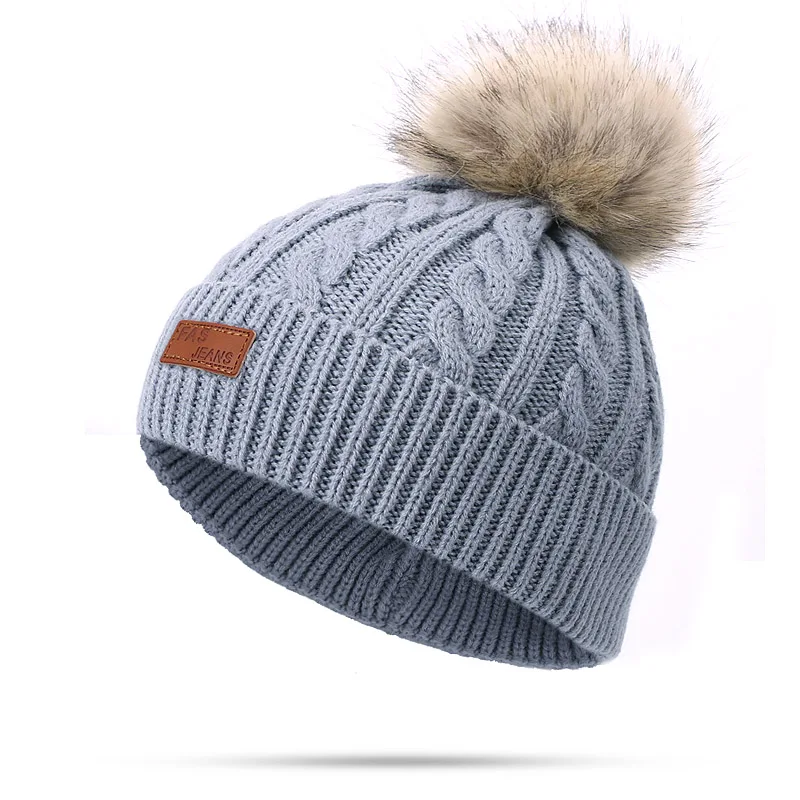 O Детский комплект из шапки и шарфа, зимние однотонные шапочки Skullies с двойным помпоном из искусственного меха, высокое качество, вязаное кольцо для шляпы, шарф, шапка - Цвет: O