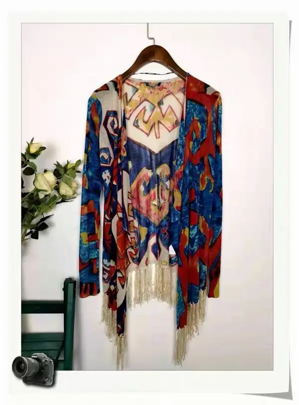 2 DESIGUAL испанский Модный китайский синий и белый кардиган с принтом больше стиля - Цвет: 2